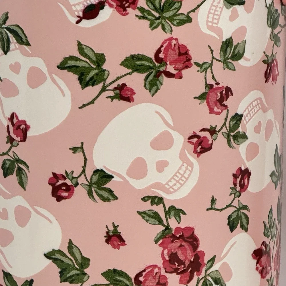 Betsey Johnson Skull Rose Pink 30oz Tumbler Handle Straw Insulated